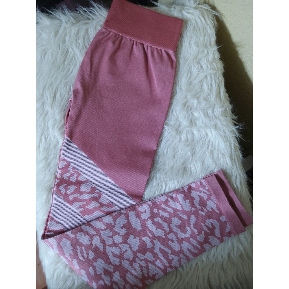 Varley Pink Leopard Print Seamless Activewear Leggings Women Medium